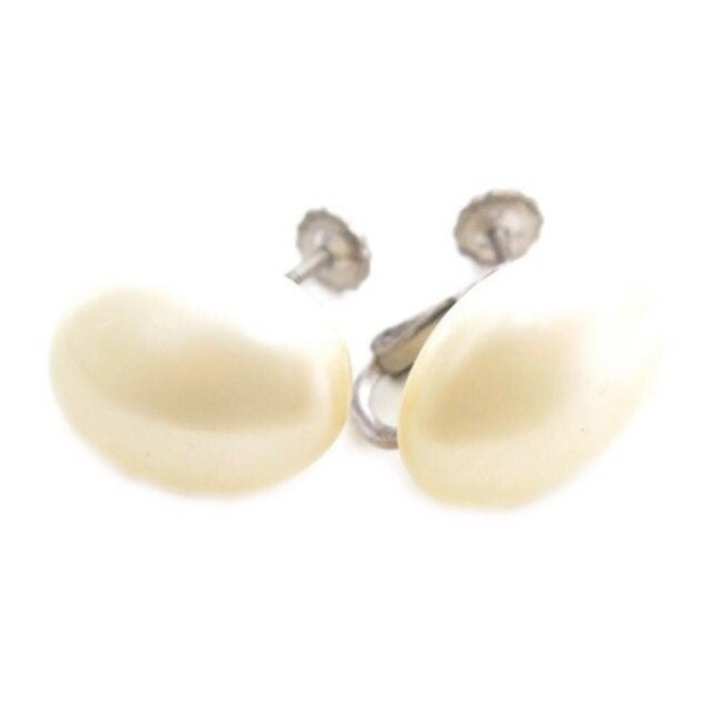 Vintage Oval Faux Pearl Silver Clip Screw Tight Earrings